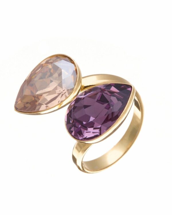 Crystal Golden Shadow & Amethyst Ring - Sparkling jewelry with a golden crystal centerpiece and amethyst accents